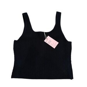 NWT Quince Cropped Square Neck Ribbed Knit Tank Top Black XL 72% Recycled Nylon